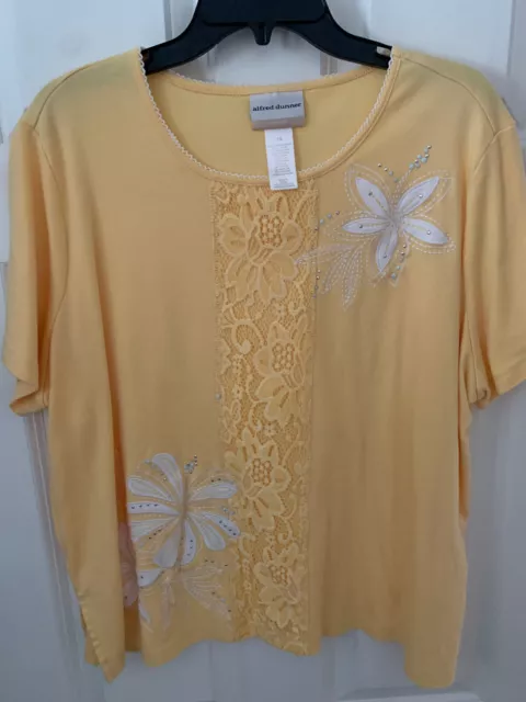 ALFRED DUNNER WOMAN Top- Womans 3x- Yellow with Lace and Embroidery $19 ...