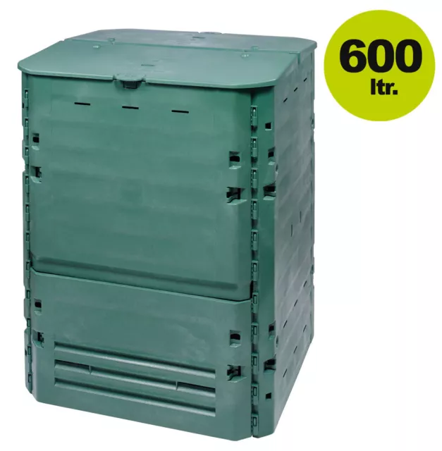 BIO Komposter 600L THERMO KING grün 80x80x104cm Garten Behälter Garantia Deckel