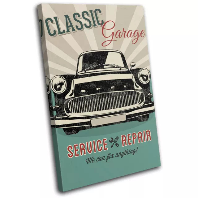 Race Garage Retro Car Man Cave Vintage SINGLE CANVAS WALL ART Picture Print