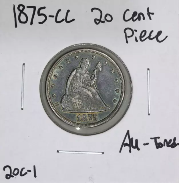 1875-CC (AU) Twenty 20 Cent Piece 20c NICE TONING- About Uncirculated Toned