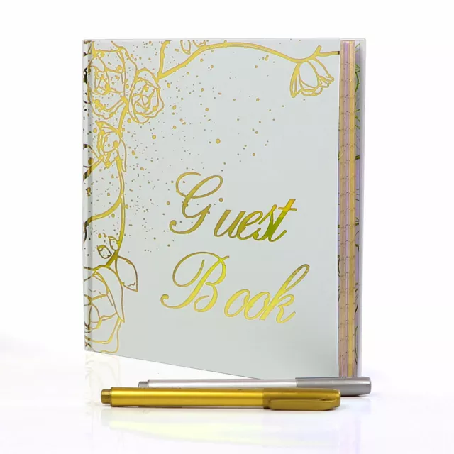 Wedding Guest Book With Pen- Photo Guest Book Hard Cover And Heavy Duty (GOLD)