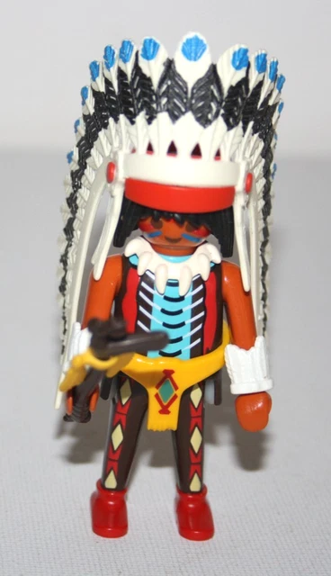 Figurine PLAYMOBIL Western Chef Indien - Homme Vêtements Beige Collier Jaune - Numéro 3395 - Occasion