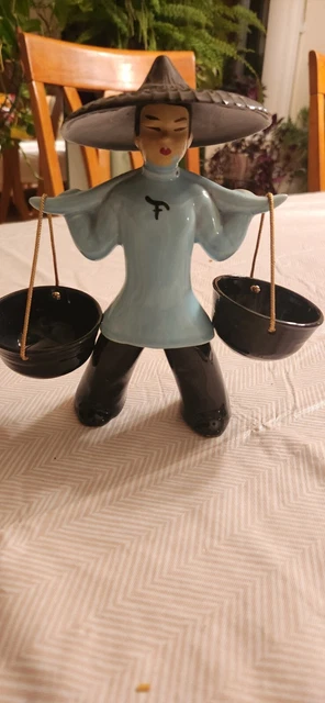 Vintage Ceramic Asian Water Carrier in Aqua
