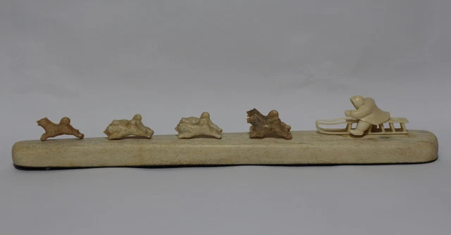 Inuit Mid. 20th Century Inuit Yupik Eskimo Fossil Husky Dog Driver. Dog Sledding