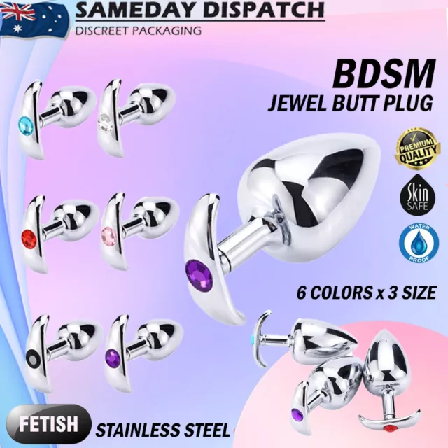 BDSM Anal Plug Stainless Steel Butt Plug Metal Crystal Jewel Wearable Sex Toy