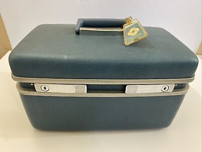 Vintage Blue Samsonite Saturn Hard Makeup Train Case  Luggage Accessories Bag
