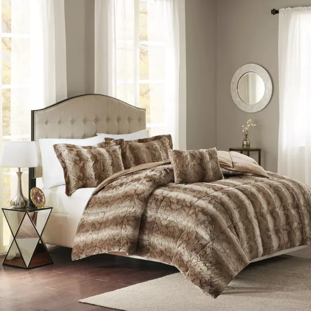 New! ~ Cozy Ultra Soft Plush Chocolate Brown Tan Fur Warm Modern Comforter Set