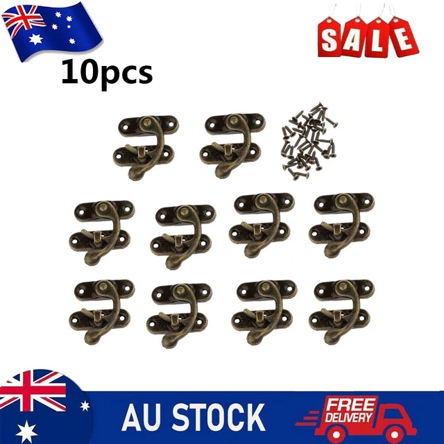 Mini Antique Bronze Wood Box Latch Clasp Lock W/Fixing Screws 10Sets Right Hook