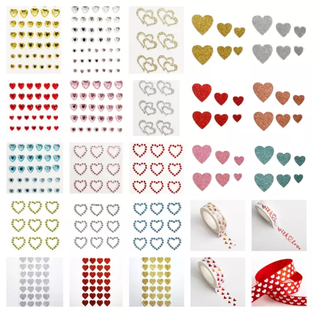 Valentines Love Heart Self Adhesive Craft Stickers Washi Tape Glitter Ribbon
