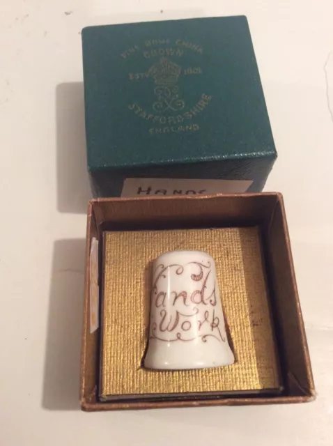 VINTAGE CROWN STAFFORDSHIRE  ENGLAND FINE BONE CHINA THIMBLE  w/ ORIGINAL BOX