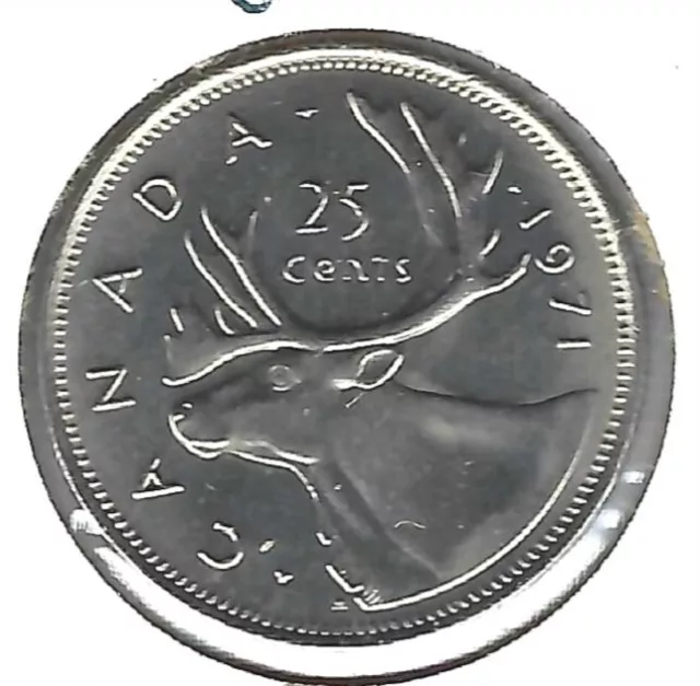 1971 Canadian Uncirculated QEII & Caribou 25 Cent Coin!