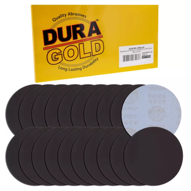 Dura-Gold 6" Wet or Dry Sanding Discs - 2000 Grit (Box of 20) - Hook & Loop Back