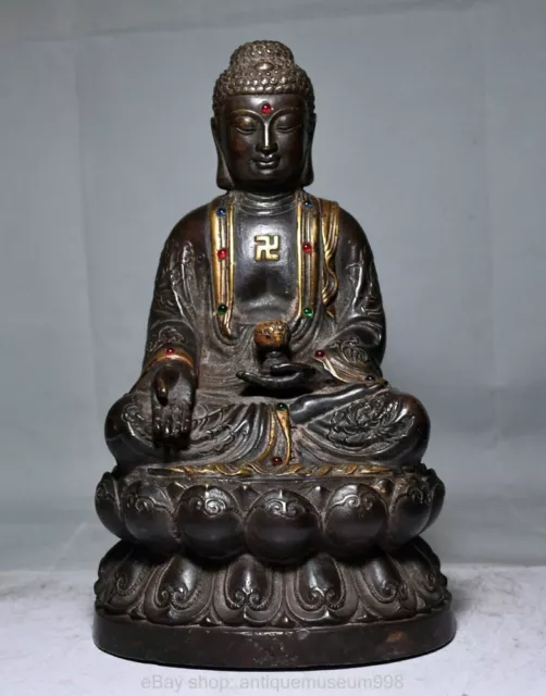 9.2 "ancienne statue bouddhiste chinoise de bouddha assis de lotus Shakyamuni