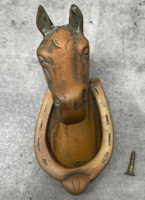 Vintage Horse Shoe Animal Head Antique Brass Front Door Art Decor Door Knocker