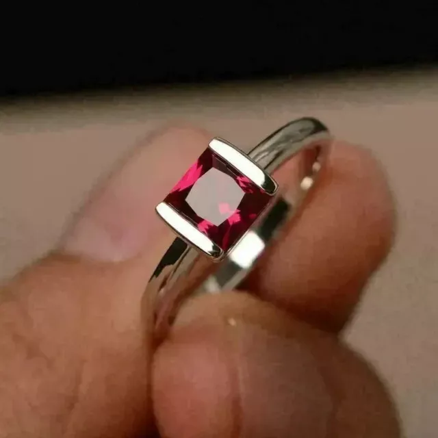 Princess Cut Lab Created Pink Ruby 2Ct Womens Wedding Ring 14K White Gold Plated