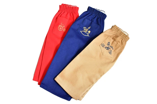 pantaloni vintage bambini età 1-2 biciclette cavalli a dondolo nuovi rossi morti