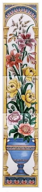 Victorian Lilies Ceramic Tile Mural Decorative 5 Tiles 75 cm x 15 cm Fireplace