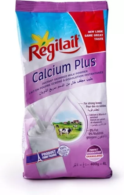 Lait en poudre écrémé instantané Regilait Calcium Plus (400 grammes) حليب...