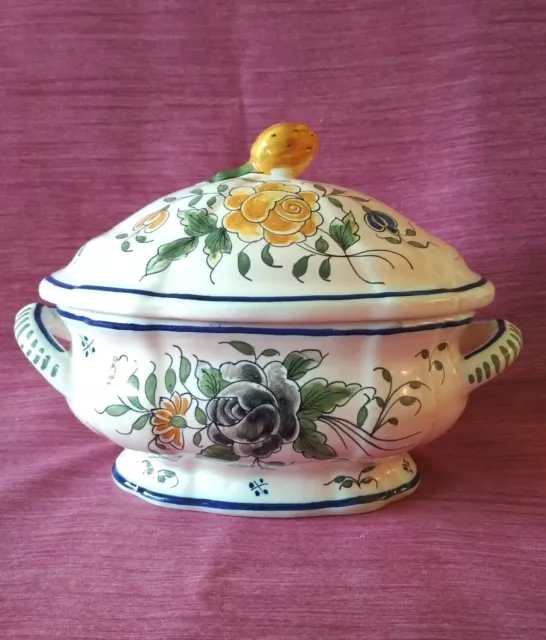 Magnifique Soupiere En Faience De Villeneuve Saône Et Loire - Rose De Manganese