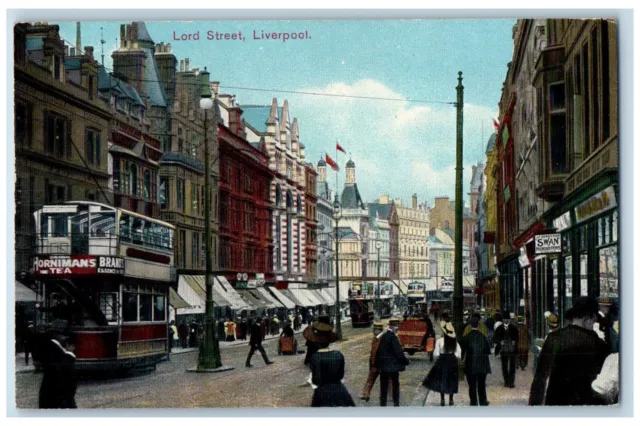 Liverpool Merseyside England Postcard Lord Street Double Deck Trolley Car c1910