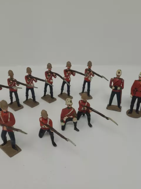 14 Antique Vtg British Soldiers Britains Zulu War Hand Painted Toy Soldier Lead?
