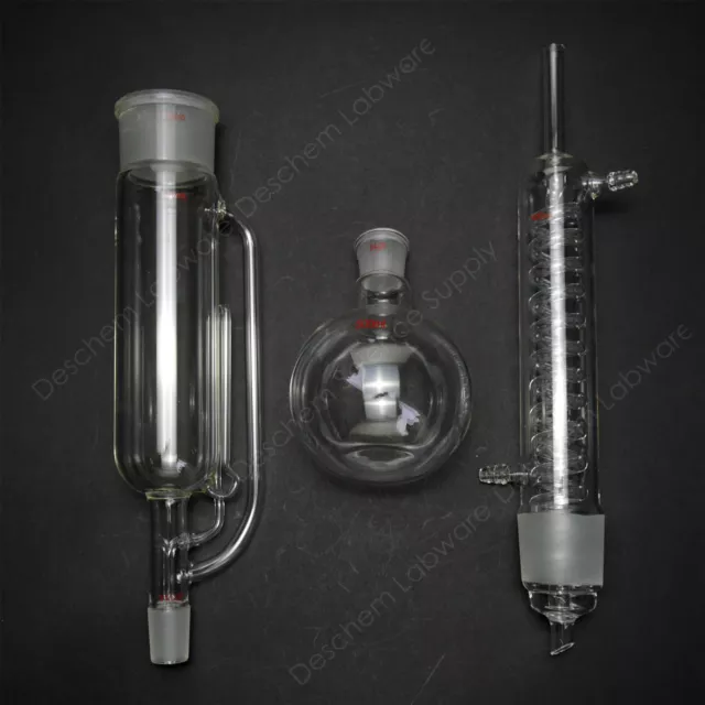 500ml,Lab Glass Soxhlet Extractor Body & Graham Condenser,One Flat Bottom Flask