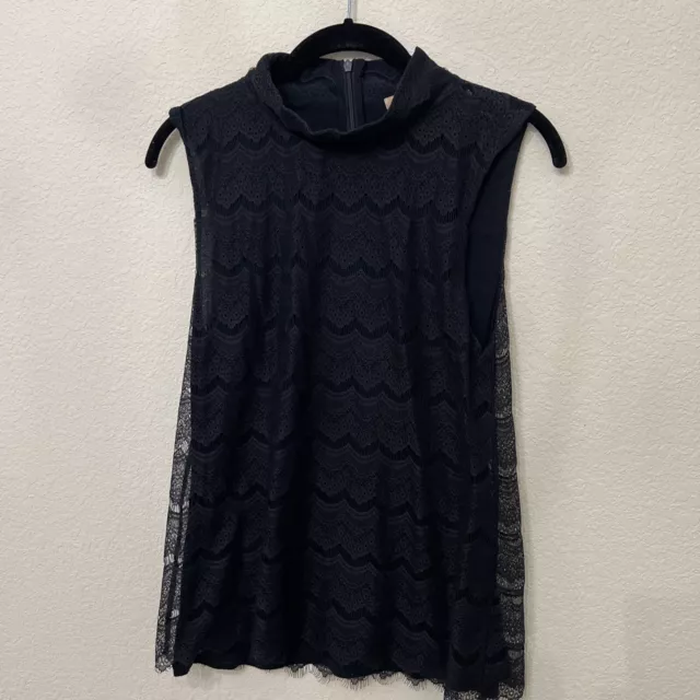 Banana Republic Women’s S Sleeveless Mock Neck Lace Overlay Top Black