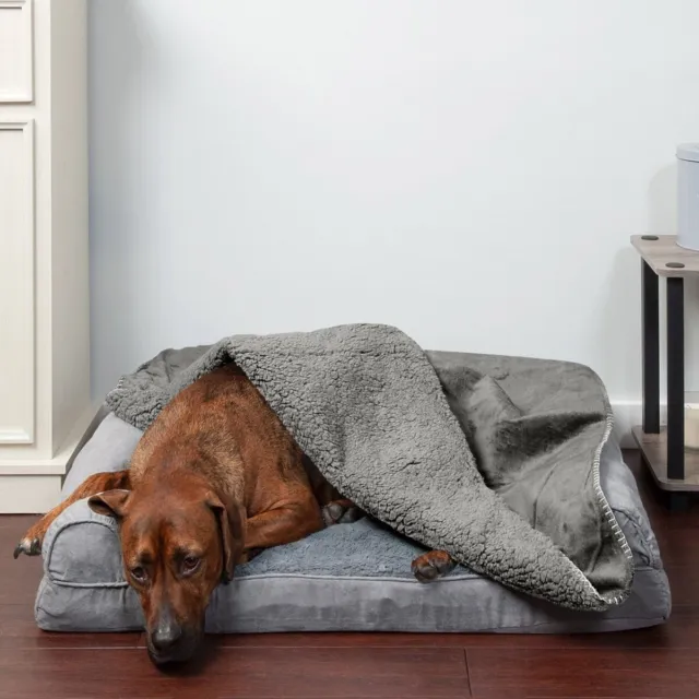 LYY Orthopedic Plush & Suede Sofa Dog & Cat Bed & Blanket, Gray, Large