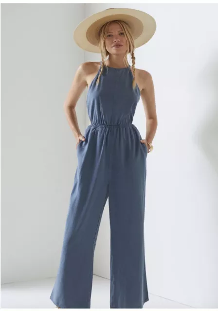 Nwt Anthropologie Cloth And Stone Cut Out High Neck Jumpsuit Romper Tencel Xxs