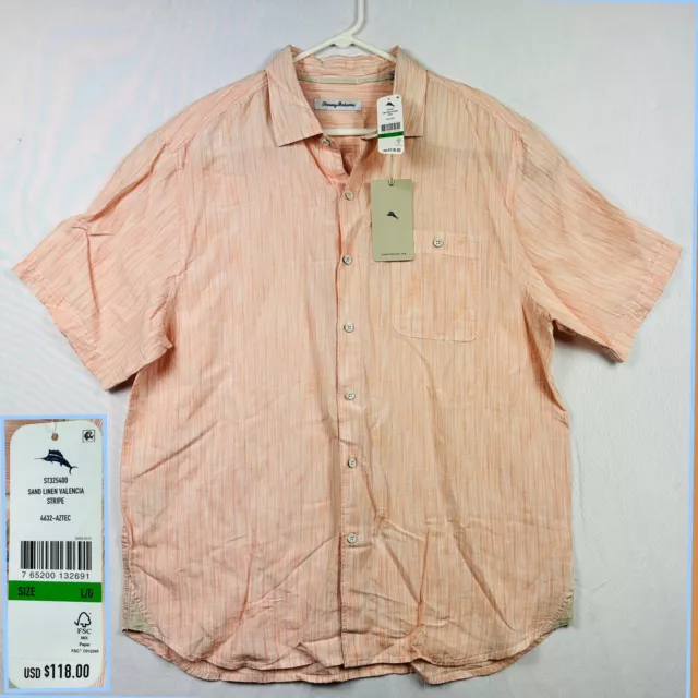 Tommy Bahama Men's Sand Linen Valencia Shirt Large Stripe Short Sleeve NWT $118