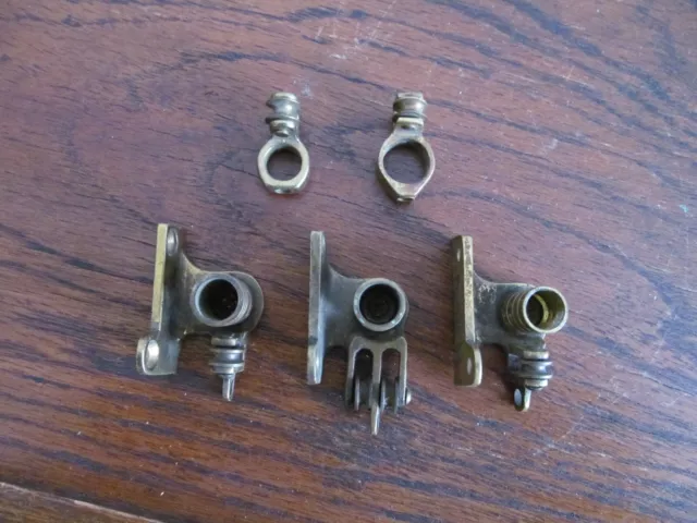 Mixed Lot Vtg Antique Solid Brass Curtain Rope Pulleys (5) Rod Brackets Drapery