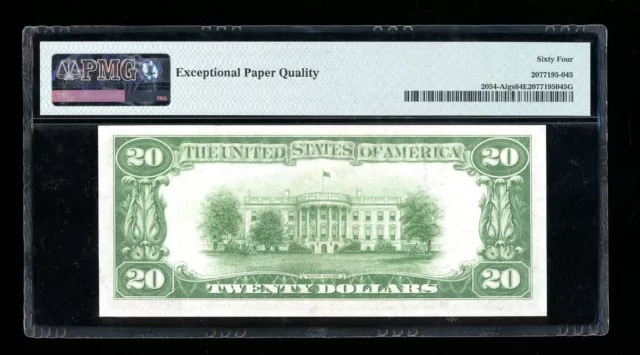 DBR 1934 $20 LGS FRN Boston Fr. 2054-Algs PMG 64 EPQ Serial A00803592A 2
