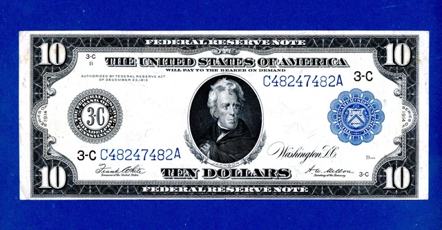 1914 $10 Federal Reserve Note PHILADELPHIA PENNSYLVANIA CRISP HIGH GRADE NOTE