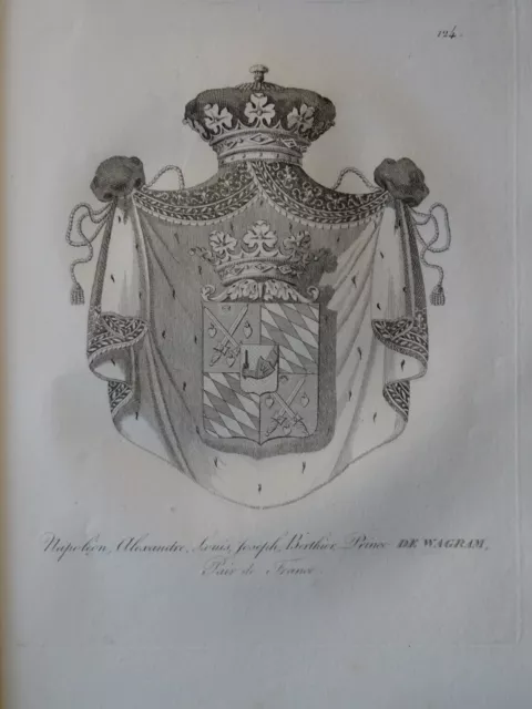 Gravure Blason Heraldique Prince De Wagram Roquefort Armoiries Restauration 1815