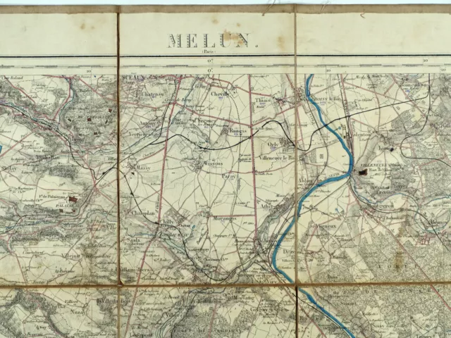 Melun, Carte ancienne de l'Etat Major, 1882 Carte entoilée