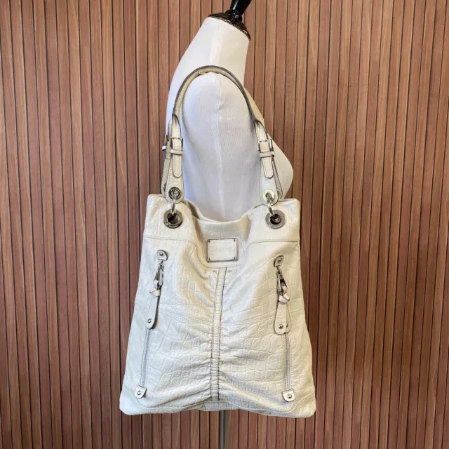 VTG Y2K B Makowsky Cream Ivory Pebbled Leather Shoulder Boho Bag Hand Tote Purse
