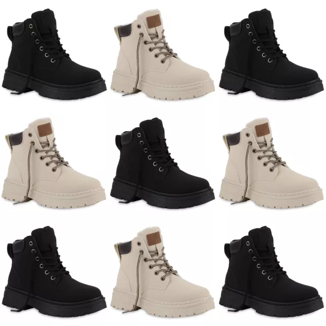 Damen Worker Boots Stiefeletten Bequeme Outdoor Plateau-Schuhe 840690 Mode