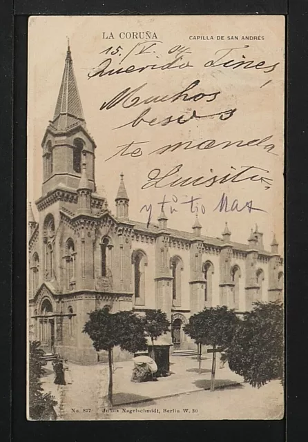 3356.-LA CORUÑA -Capilla de San Andrés(Postal sin División)(enviada a Mejico1904