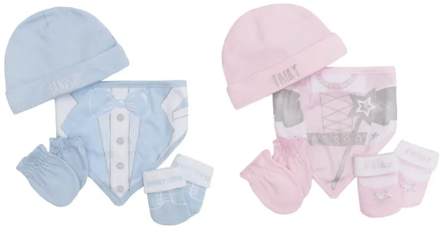 Baby Boys Girls 4 Piece Gift Set Bib Socks Booties Mittens Hat Cute New Baby