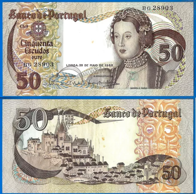 Portugal 50 Escudos 1968 Serie 9 Prefix BG Infanta Maria Sintra FREE Ship World