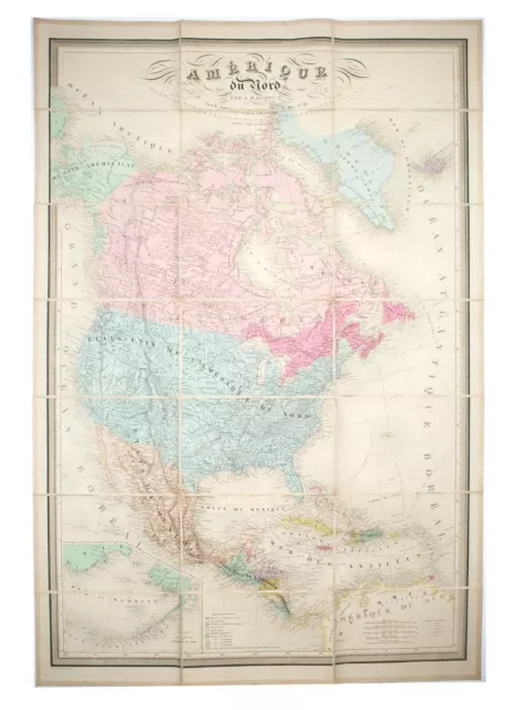 Large Antique French 1863 A.H.Dufour  Map of North America Linen back