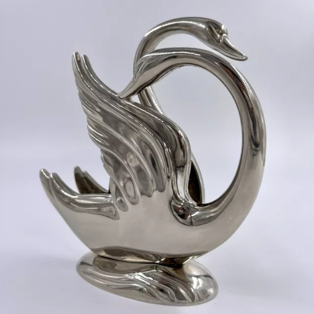 Vintage Silver Plated Napkin Holder Swan Letter Organizer Art Nouveau Decor Deco