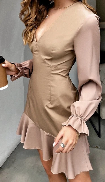 Robe Chic Mi-longue Col Croisé, Manches Longues Bouffantes, Taille 48 | Robe Cache-cœur Noire Neuve Avec étiquettes