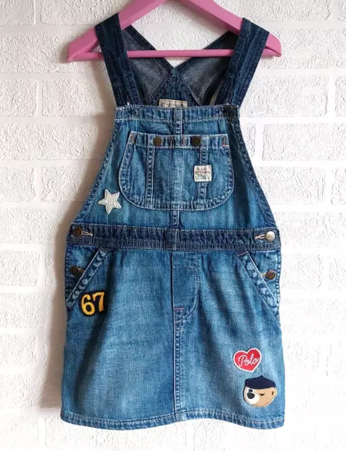 Abito Polo Ralph Lauren ragazza 5 anni denim blu cotone denim designer pinofore