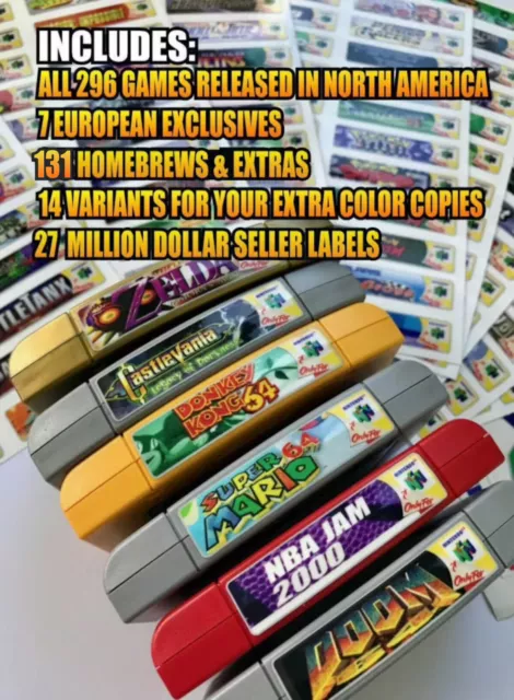 64 N64 End Labels All 296 Custom Game Stickers +131 Extras, Variants