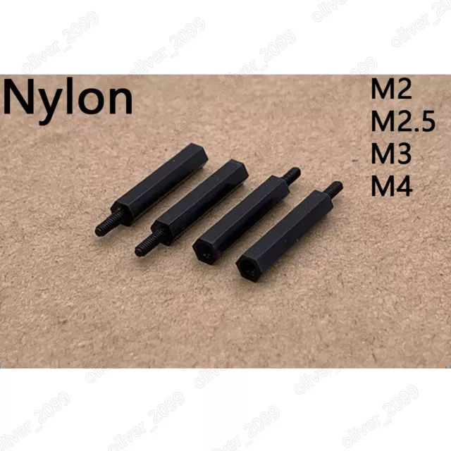 M2 M2.5 M3 M4 Male-Female Black Nylon Hex Column Standoff Support Spacer Pillar