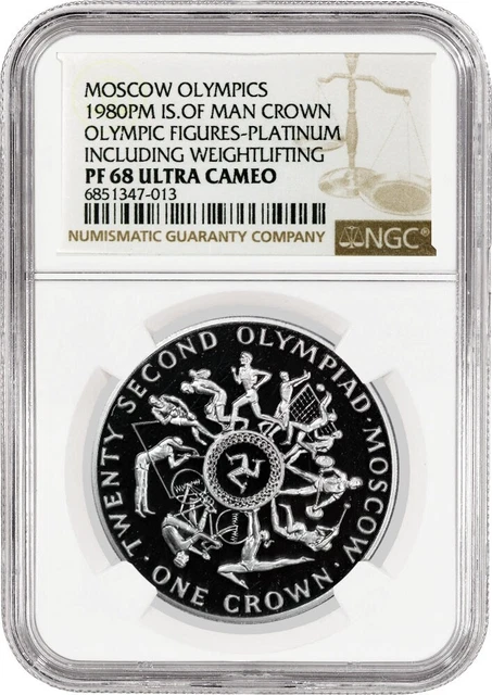 1980 Proof 1 Crown Platinum Isle Of Man Olympic Figure XXII Olympics NGC PF68 UC