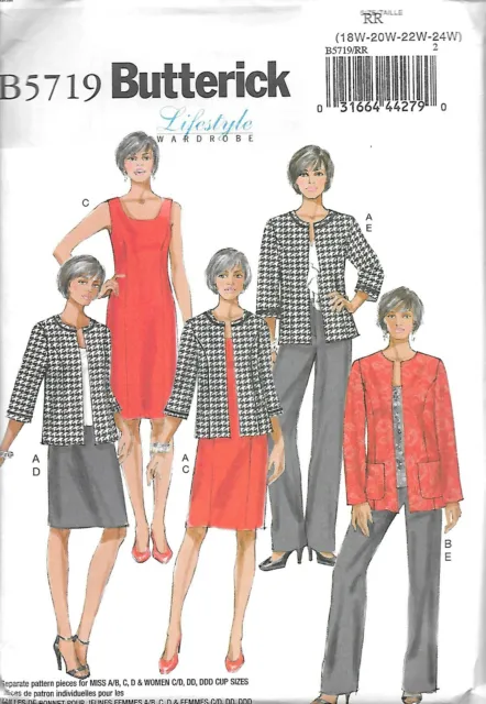 B5719 Womens Jacket Dress Skirt Pants Sizes 18W-24W Butterick Sewing Pattern