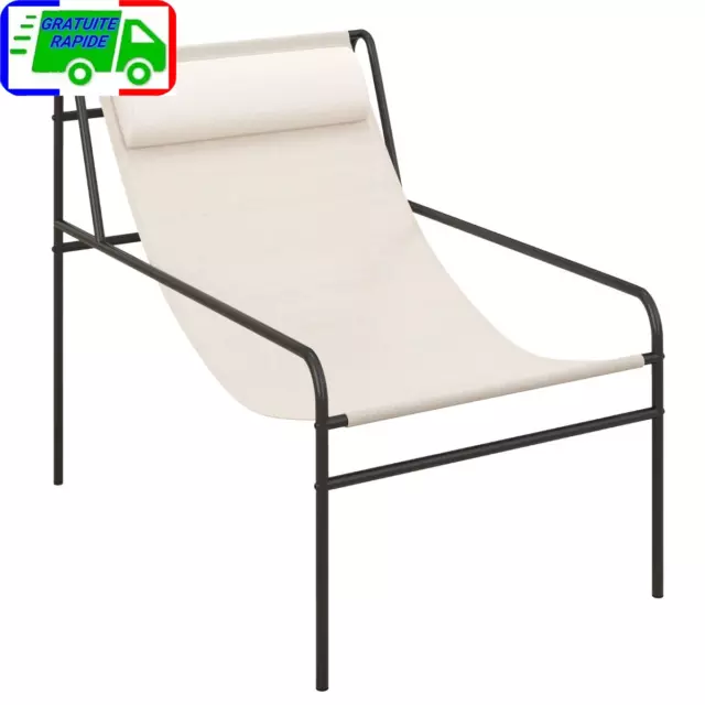 Chaise Longue de Jardin en Textilène Appui-tête Amovible Patins Antidérapants Ca