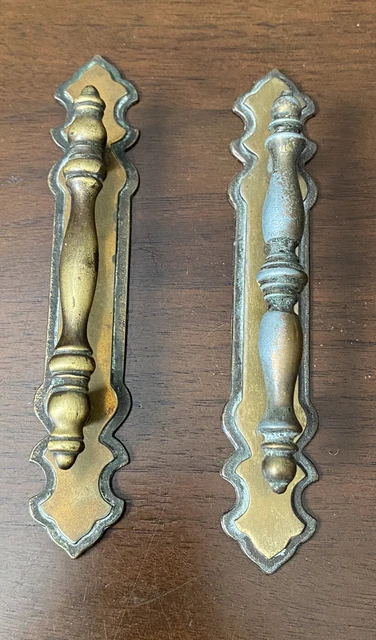 Handle & BACKPLATE Gothic Colonial Antique Brass English Cabinet Drawer Vintage